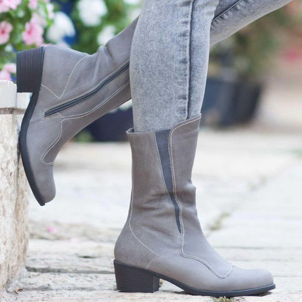 

monerffi designed leather boots womens spring autumn boots cow leather mid-calf botines mujer shoes plus size 43, Black