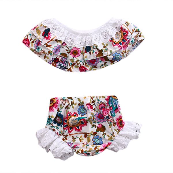 

малыш детские дети девушки одежда цветок кружева оборками топы брюки милые милые очаровательные повседневные шорты наряд 0-6y, White