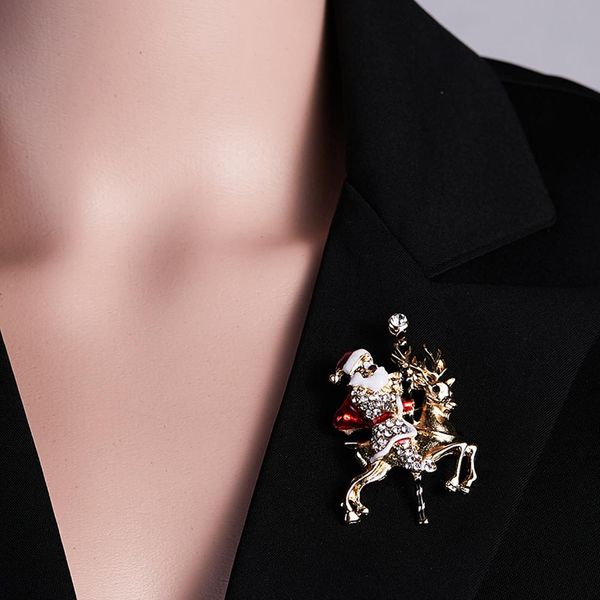 

santa claus elk shape rhinestone inlaid brooch pin sweater collar decor gift, Gray