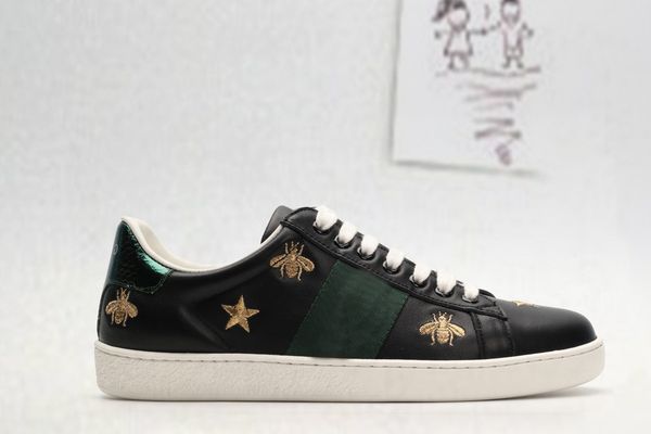 

designer luxury shoes ace embroidered white bees snake shoes genuine leather designer sneaker men women casual shoes, Black