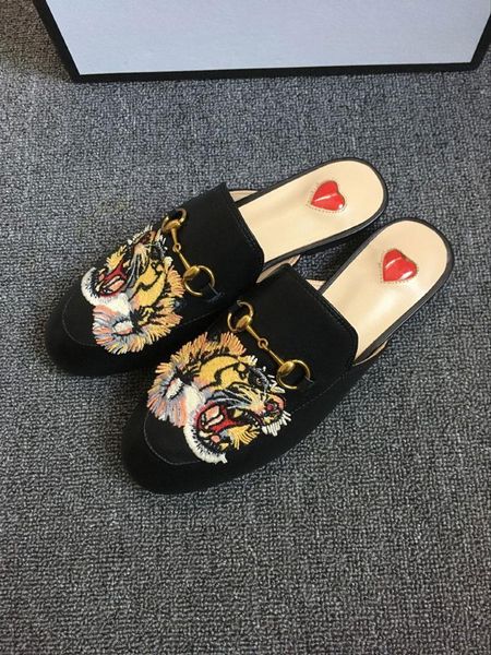 

luxury leather loafers muller slipper shoes with buckle fashion womens princetown slippers ladies casual mules flats, Black