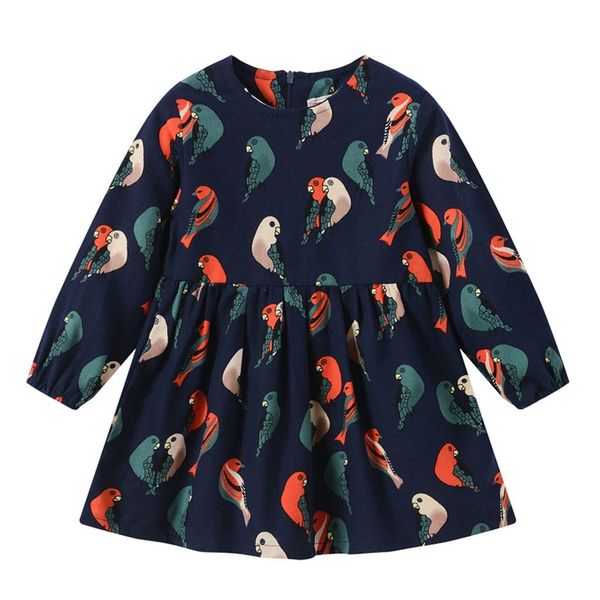 

2019 new spring summer dresses for baby girls long sleeve birds print dress casual zipper bohemian lovely princess dress, Red;yellow