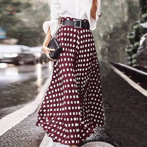 

elegant polka dot printed skirts womens casual vetidos 2020 zanzea casual zip maxi skirts female high waist robe plus size 5xl, Black