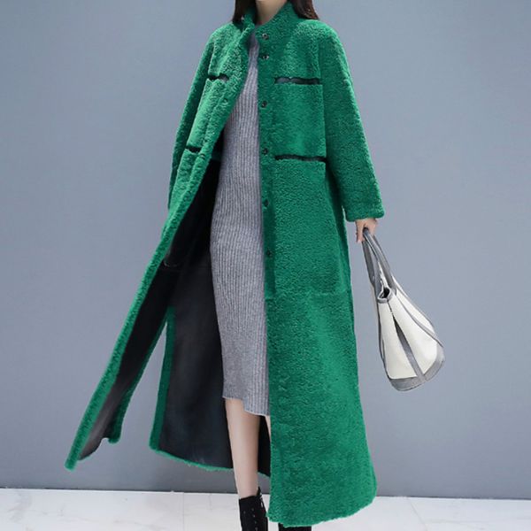 

2019 faux fur-in-one overcoat lamb fur x-long coat female double sides wear thicker warm plus size winter jacket women l012, Black