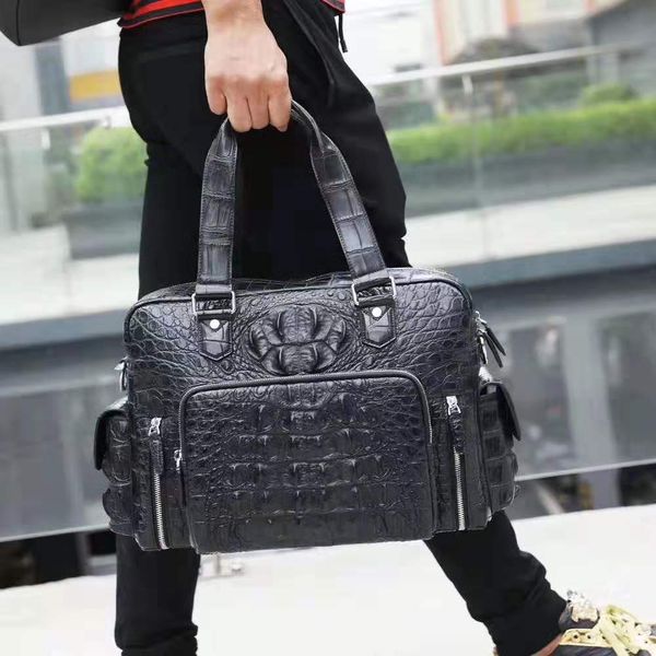 

100% genuine/real crocodile skin men bag leisure travel fashion style men tote handbag big size crocodile skin & silver metal