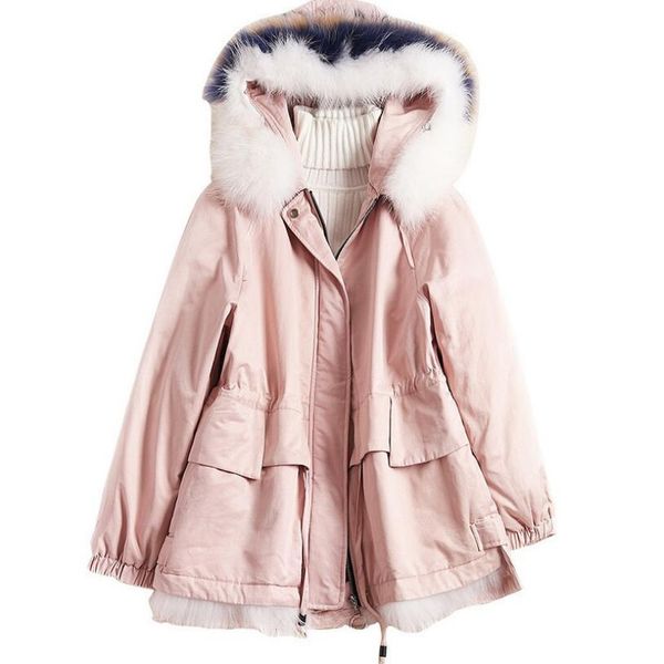

winter jacket coat women parka 2018 fashion natural real raccoon fur collar hooded womens duck down jackets warm slim waist, Black