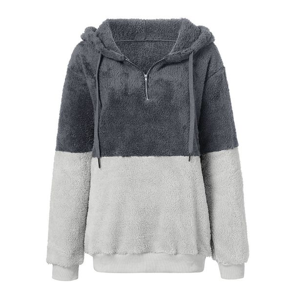 

women sweatshirt fluffy hoodies women jumper autumn winter thicker warm zipper pocket pullover outwear sudadera mujer 2019, Black