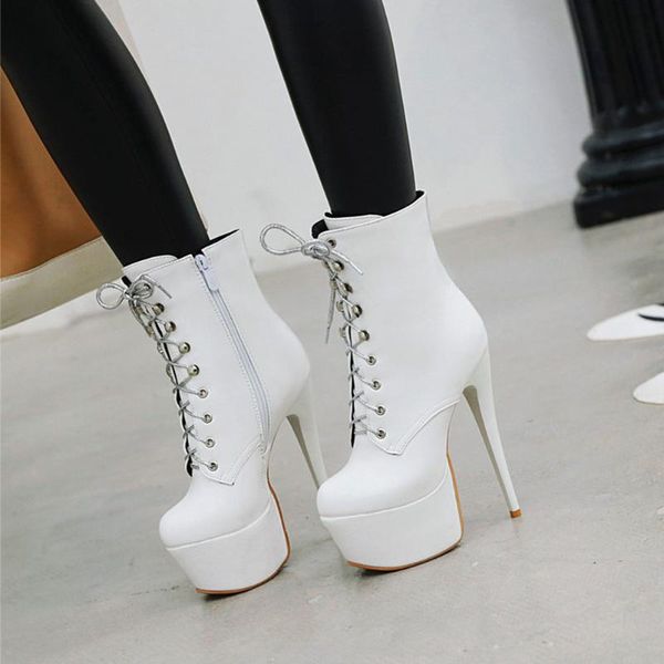 

sarairis 2020 plus size 48 dropship women shoes brand quality platform lace up super high heels party ankle boots female, Black