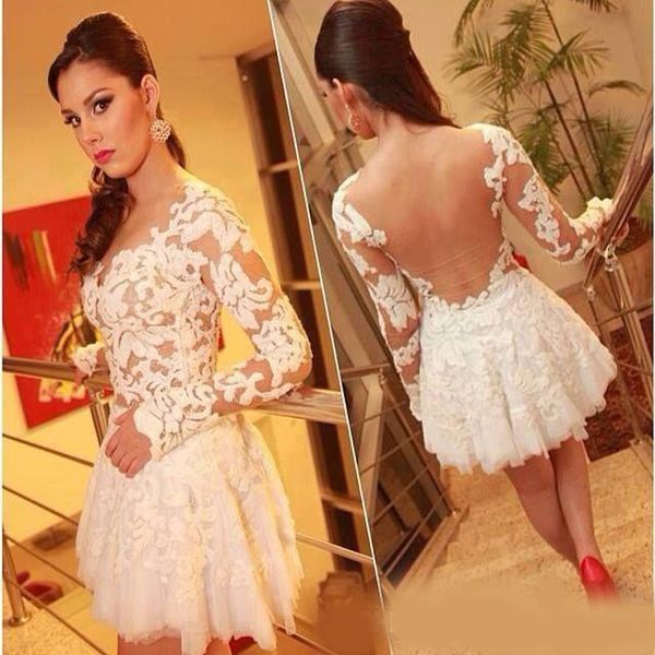 

a-line lace long sleeve sheer back mini homecoming dresses girls formal vestidos party gown 2020 cocktail dresses cheap, Blue;pink