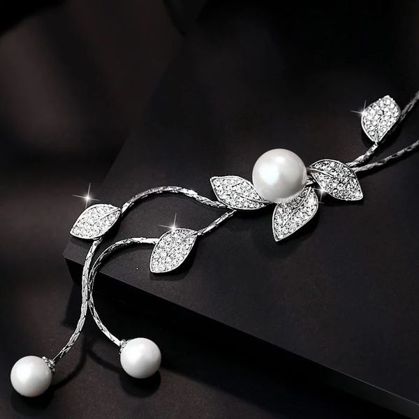 

алмазного ожерелье классической корейской моды листьев pearl длинные ожерелье женщины творческое ожерелье шея оптовая продажа ювелирных изде, Silver
