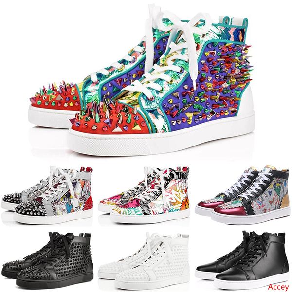 

2019 new fashion designer luxury s shoes men women studded spikes platform sneakers vintage genuine leather casual rivet sneaker