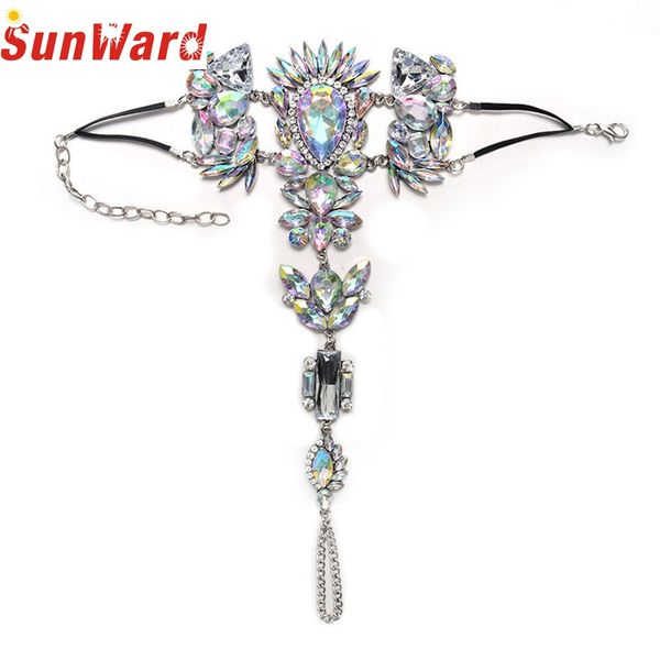 

bracelets on the feet 4 color anklets 2017 crystal rhinestones gem flower pendant ankle barefoot sandal foot jewelry pesca, Red;blue
