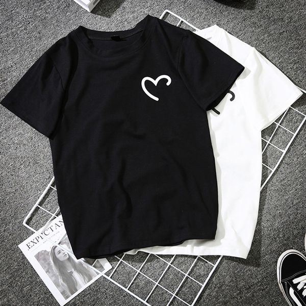 

2019 summer couples lovers t-shirt women casual white tshirt women love heart print t-shirt female harajuku streetwear