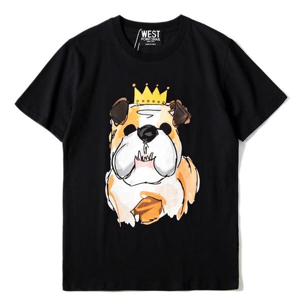 

2018 short sleeve tee shirt crown pug printed men t shirts cotton o-neck loose summer t-shirt for mens casual tshirt homme b211, White;black
