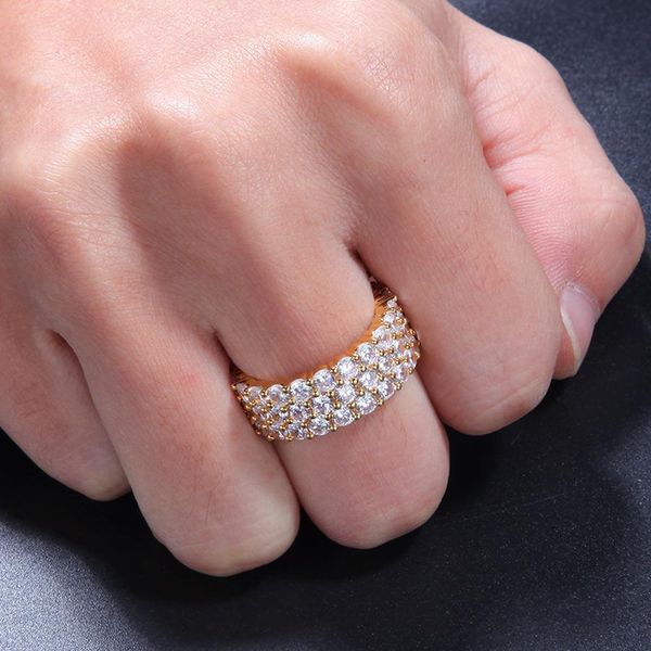 

new hip hop bling mens womens jewelry rings gold silver three row zircon diamond engagement iced out rings