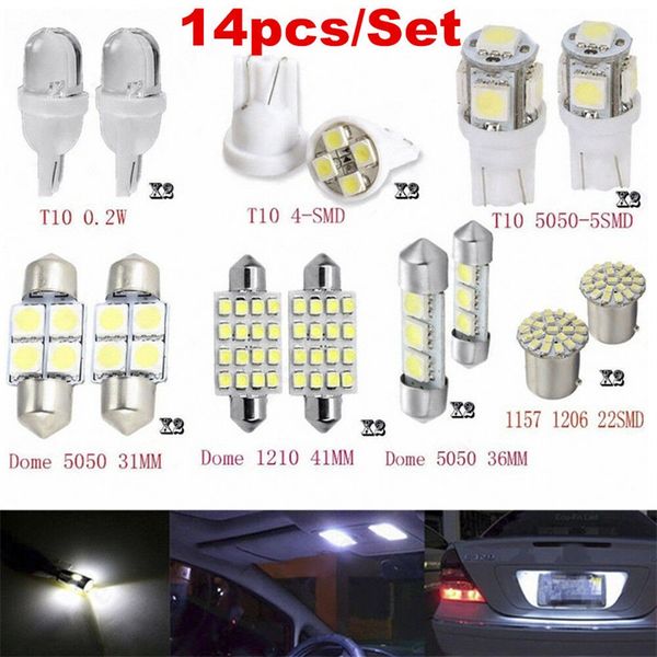 

sunydeal 14pcs white interior led light bulbs package kit for t10 36mm map dome license plate lights white car accessories