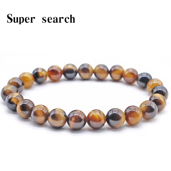 

fashion natural yellow tiger eye bracelet for men women natural stone tiger eye beads elastic rope buddha bracelets 4/6/8mm, Black