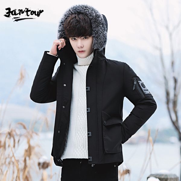 

duck down jacket men thicken hooded long sleeve black down zipper pocket coat warm feather winter men jacket casual outwear