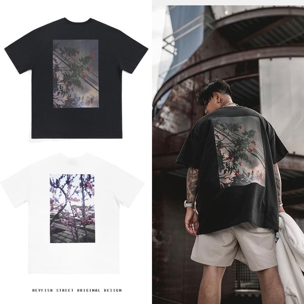

high street fog flower p short sleeve t-shirt mens fear of god essentials double line os loose tee, Red