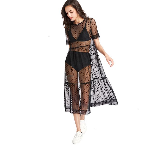 

womens clothing women designer dresses tiered sheer dobby mesh dress summer new dress women beach style boho short sleeve a line dress, Black;gray