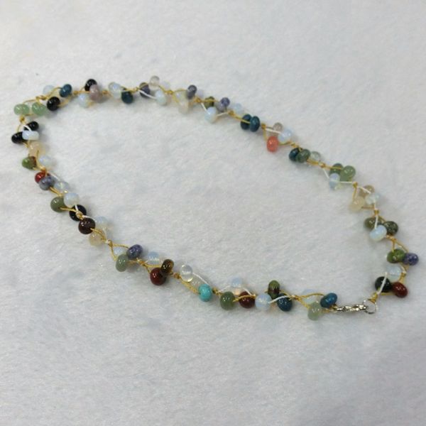 

3pcs/lot natural crystal quartz stone agates colorful hand-woven colorful choker torque energy treat beaded necklace collar free, Silver