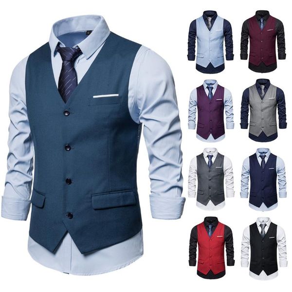 

spring 2020 business casual men slim vest, Black;white