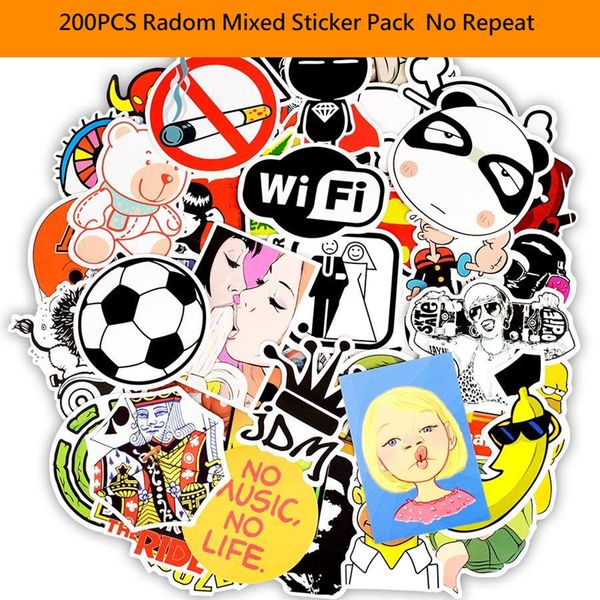 

200pcs/lot wholesale random mixed stickers waterproof no-repeat sticker for helmet skateboard lapnotebook car decals