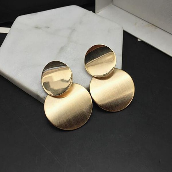 

new 2018 gold silver color statement geometric circle metal pendientes earrings for women fashion drop earring brincos