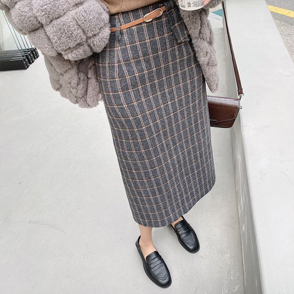 

mishow зима новый высокой талией плед урожай сирт женщины причинная aline slim fit икр длина юбки mx19d1724, Black