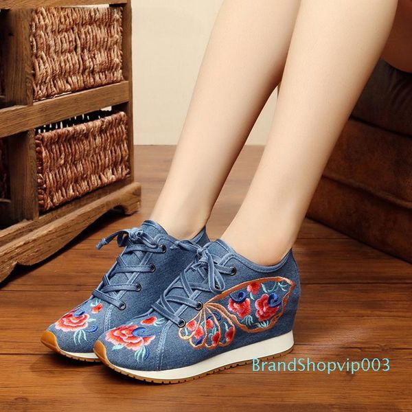 

embroidery walking wedges height increasing women loafers, Black;white