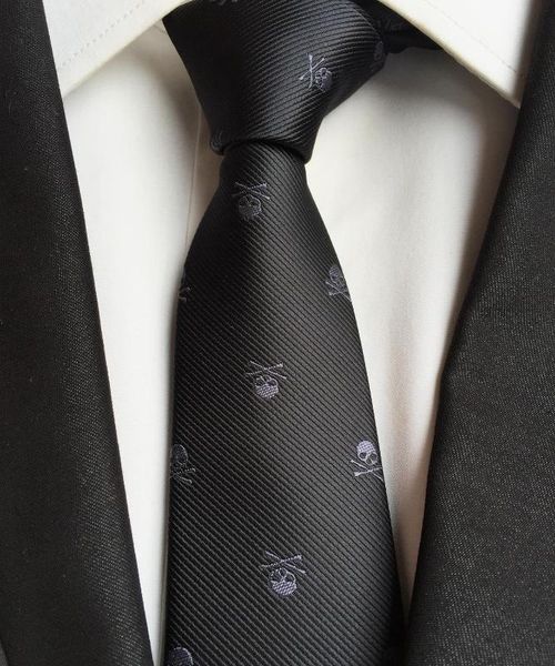 

men's ties black with silver skull pattern fashion necktie, Black;blue