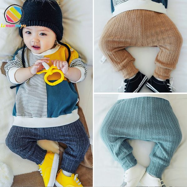 

lemonmiyu baby toddler knit pants autumn harem warm soft solid legging baby boy pp trousers fashion casual cotton elastic pants y190529, Blue