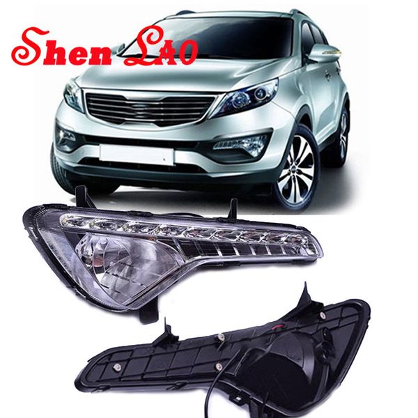 

shenlao 2pcs drl for kia sportage 2010 2011 2012 2013 2014 daytime running lights sportage r fog headlamps cover car styling