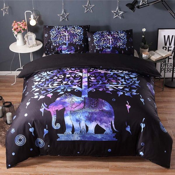 Colorful Elephant Black Bedding Set Queen King Twin Size Bohemian