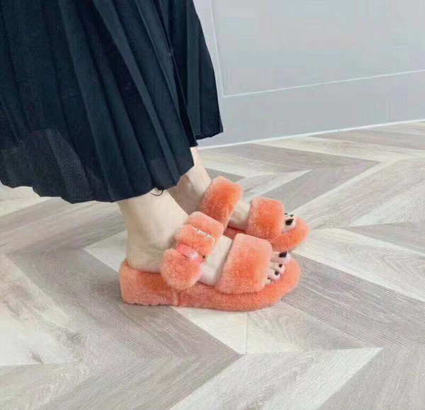 

2019 new 100% sheepskin fur australia style women slippers flat winter warm home shoes brand ivg plus size eu35-44, Black