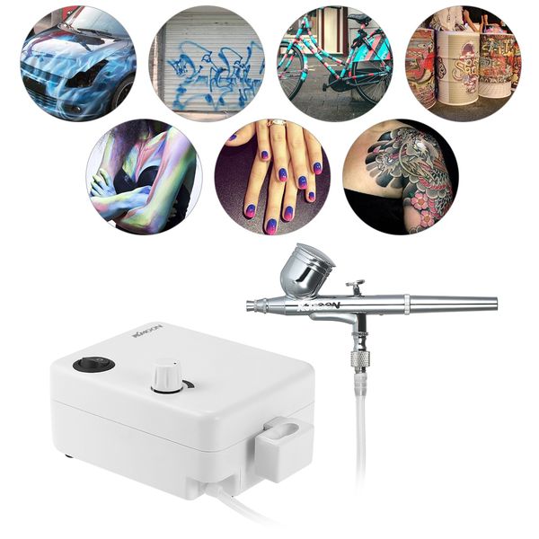 

kkmoon mini air compressor set dual action airbrush set gravity feed air brush nail kit for painting tattoo cake spray model