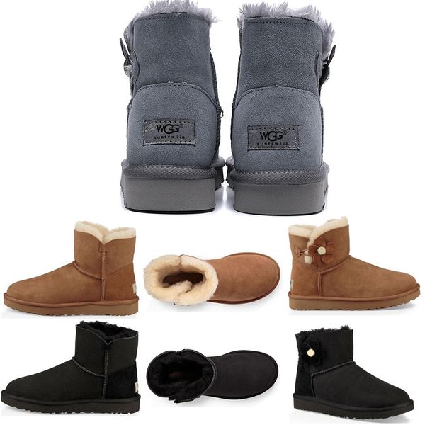 

2019 warm WGG Women's Australia Classic Women girl flower tall boots Snow Winter boots Khaki grey black Bow boots outdoor shoes