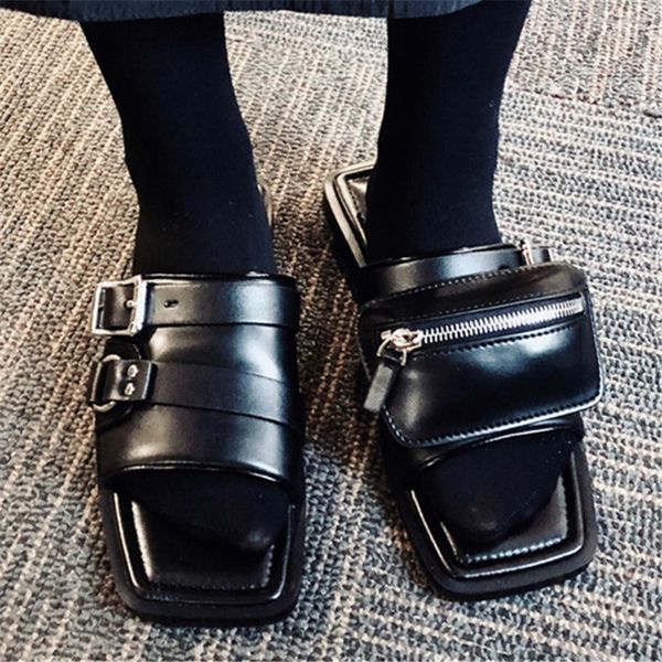 

2020 new pocket design summer women slippers ladies flat sandals casual beach shoes woman outside slides zapatos mujer flats, Black