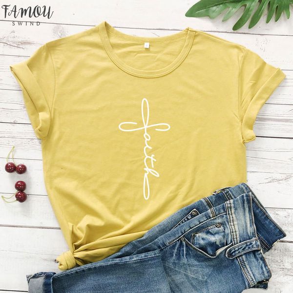 

cross faith letter print t shirt religious christian church tshirt summer crew neck graphic slogan oversized tee top, White