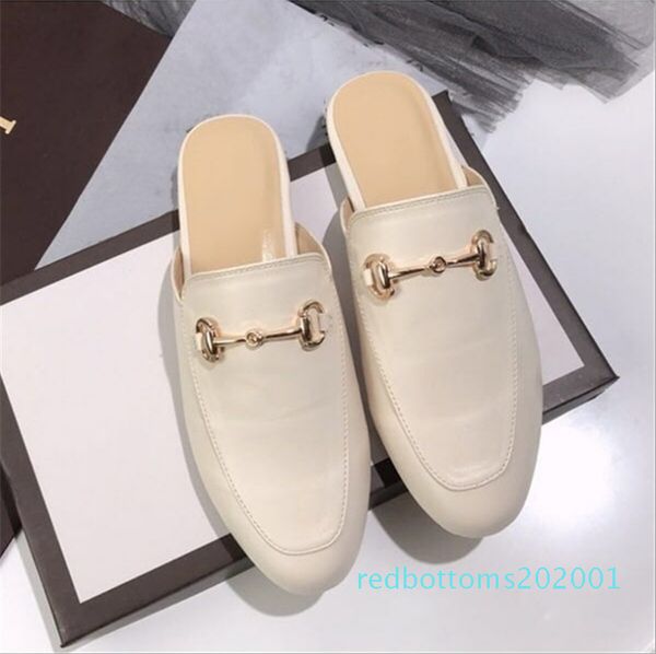

brand mules princetown women slippers mules flats genuine leather fashion metal chain ladies casual shoe ar01, Black
