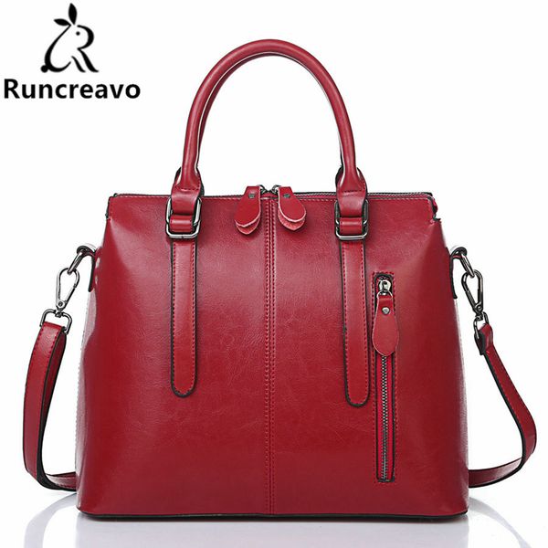 

runcreavo 2018 new arrival brand genuine leather women handbag soft leather fashion shoulder bag large capacity casual women bag