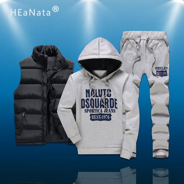 

winter sport set men thick warm vest 3pcs hoodies pants suit tracksuits male jogger hoodie sporting suits casual brand, Black;blue