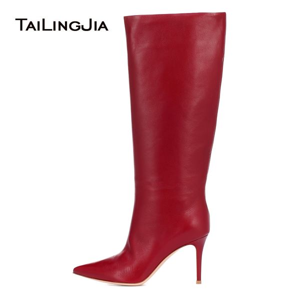 

brand women pu boots red gray white pink the knee female autumn winter lady thigh high heel pointy toe long boots wholesale, Black