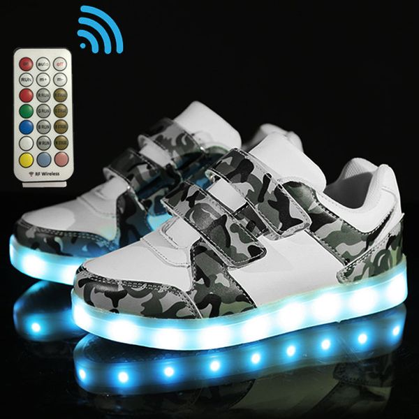

size 25-37 children sneakers with luminous sole rf control casual shoes boys led light up sneakers girls glowing shoes, Black;red