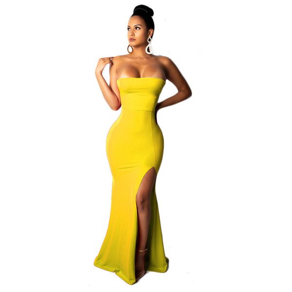 

women dress off shoulder high slit club party dress strapless back strap evening floor length maxi dress younger tree, Black;pink