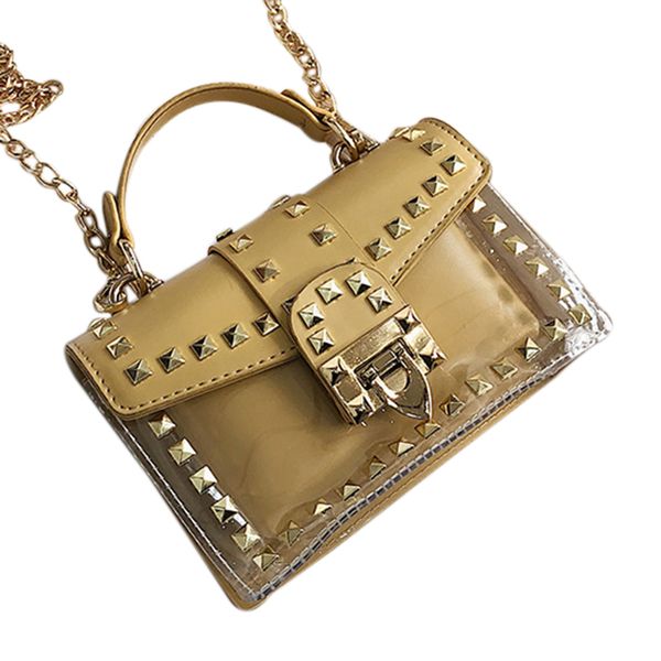 

women messenger bags new style pvc transparent jelly bag summer girl fashion rivet chains beach shoulder bag flap bags crossbo
