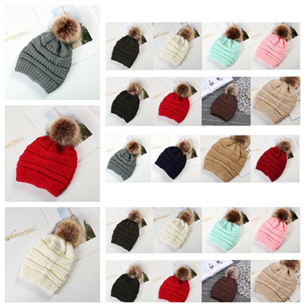 

adults fur pom beanies trendy hats winter hat knitted luxury cable slouchy skull caps leisure party beanies 12colors 50pcs t2c5111