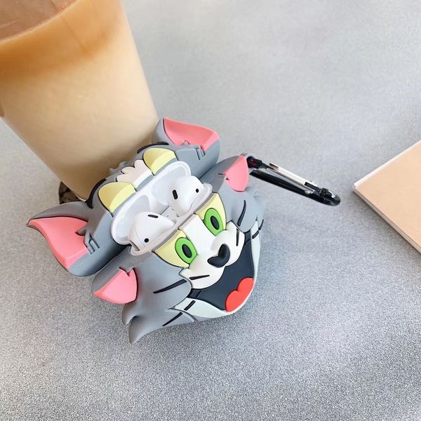 

fashion silicone case for airpods pro3 bluetooth headset shockproof cover for airpods 1/2 cartoon cat and mouse print storage box wholesale