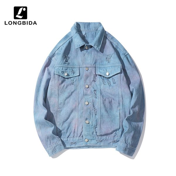 

denim jacket men high street retro tie-dye street fashion brand hip hop autumn long sleeve jacket men's casual sportswear, Black;brown