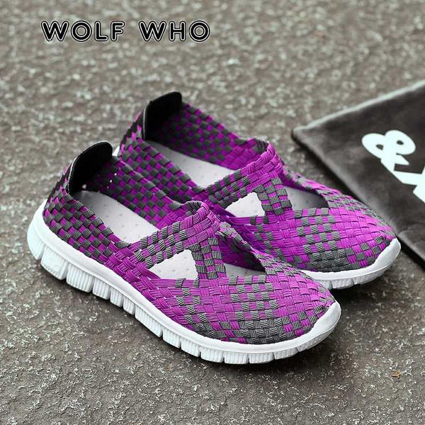 

wolf who 2020 new arrivals women multi colors sneakers lazy shoes lightweight female woven flats shoes large sizes mujer n-015, Black